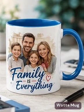 Family is Everything caricature mug — blue