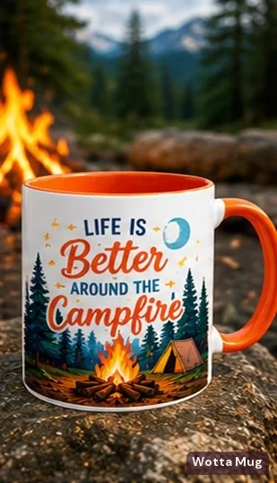 Campfire custom colourful graphic mug — orange