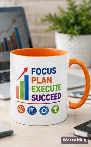 Focus Plan Execute custom business mug — orange