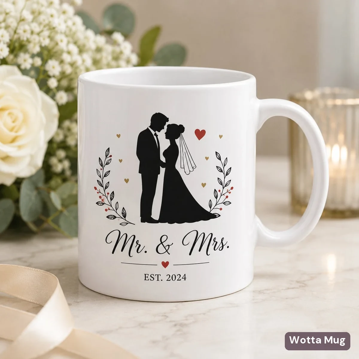 Custom wedding favour mug with a personalised sublimation design