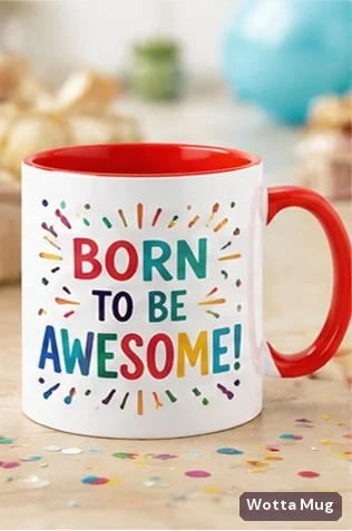 Born Awesome birthday mug — red