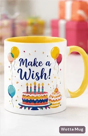 Make a Wish birthday mug — yellow