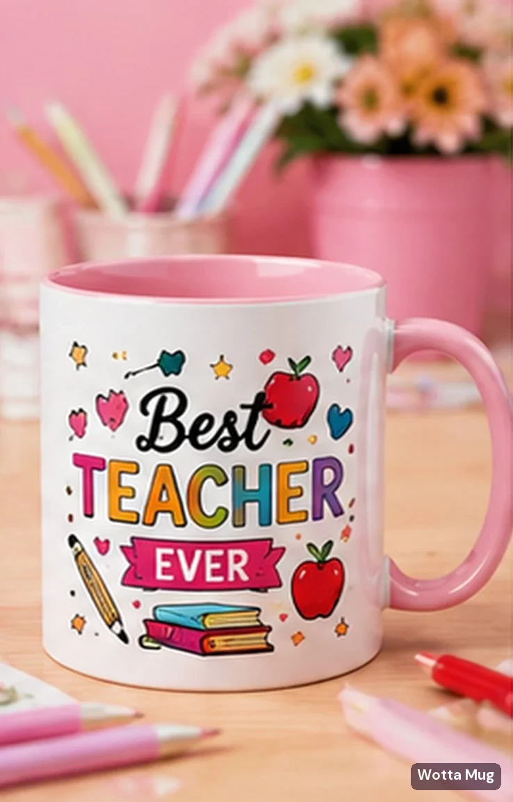 Best Teacher custom school mug — pink